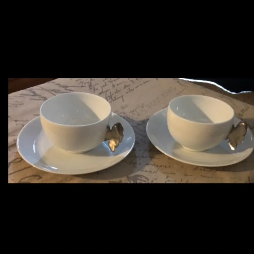 Limoges Chastagner France Scof Teacup & Saucer 4 Pc